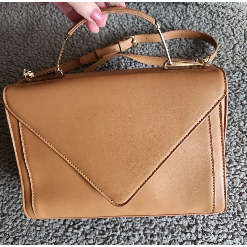Madison West Tan Vegan Leather Envelope Crossbody Shoulder Satchel Bag Purse